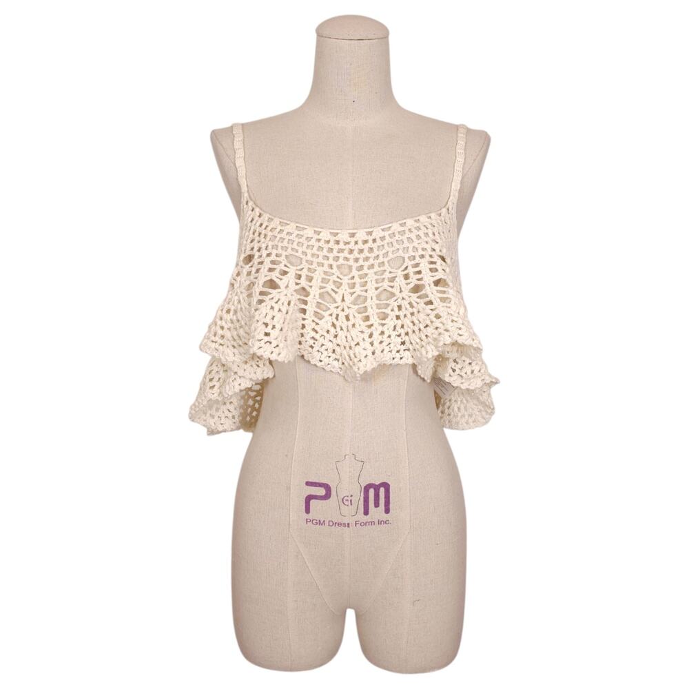 Free People Free Bird Ivory Crochet Cropped Tank Top Sz Small